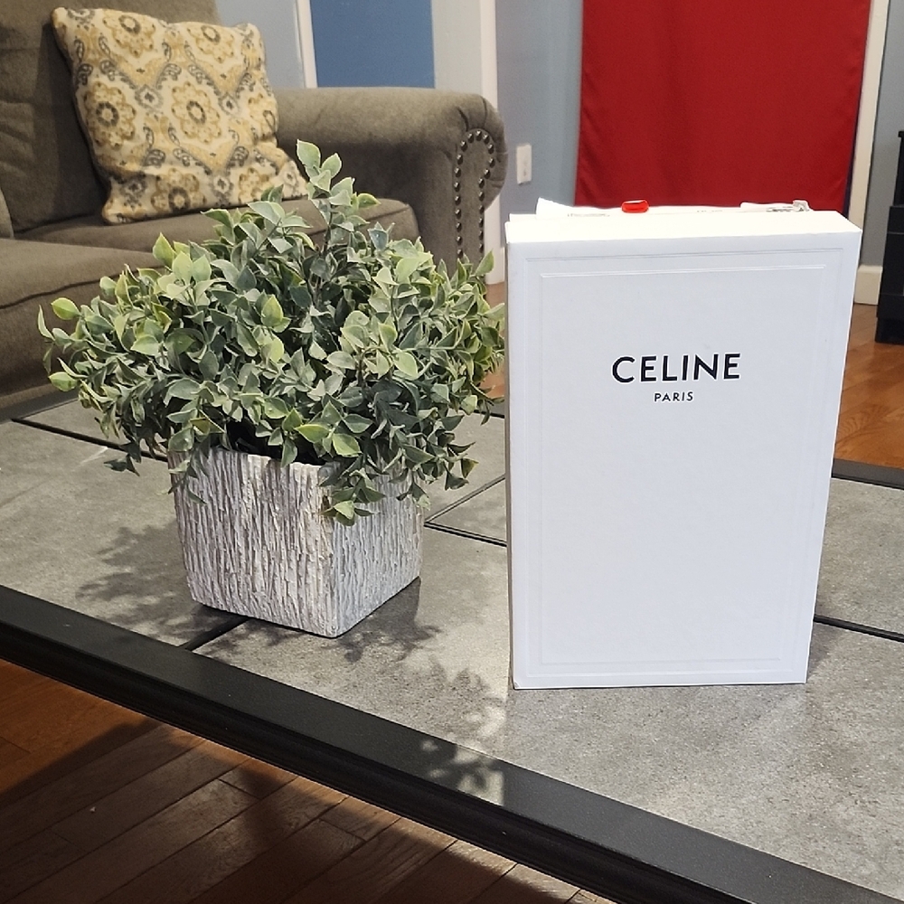 Green Faux Plant in Gray Planter